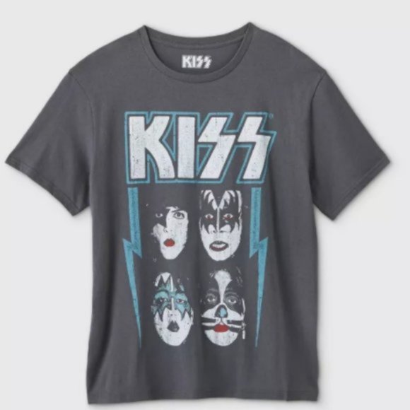 Kiss Tops - Kiss Band Graphic Cotton Short Sleeve T-Shirt Gray